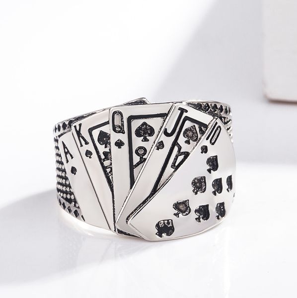Magic Playing Card Rings For Men Mulheres Mulheres Vintage Gravadas Anel Ajuste Anel Anel Hip Hop