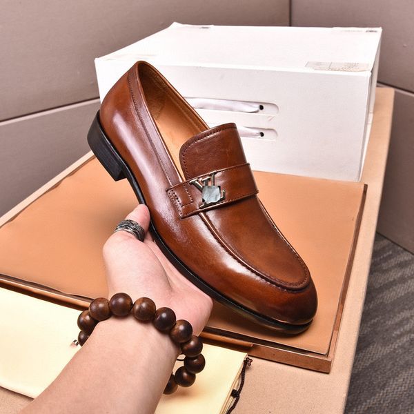 

style men's formal business office wedding genuine leather dress shoes brand designer slip on oxfords size 38-45, Black