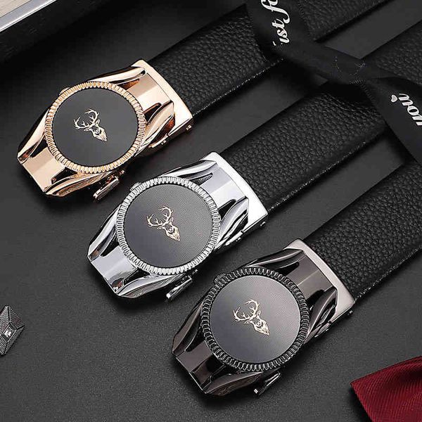 

belts men's leather belt automatic buckle simple real for casual business lychee mnj8, Black;brown