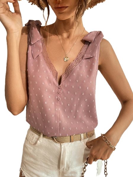 

swiss dot tie shoulder tank m0kw#, White