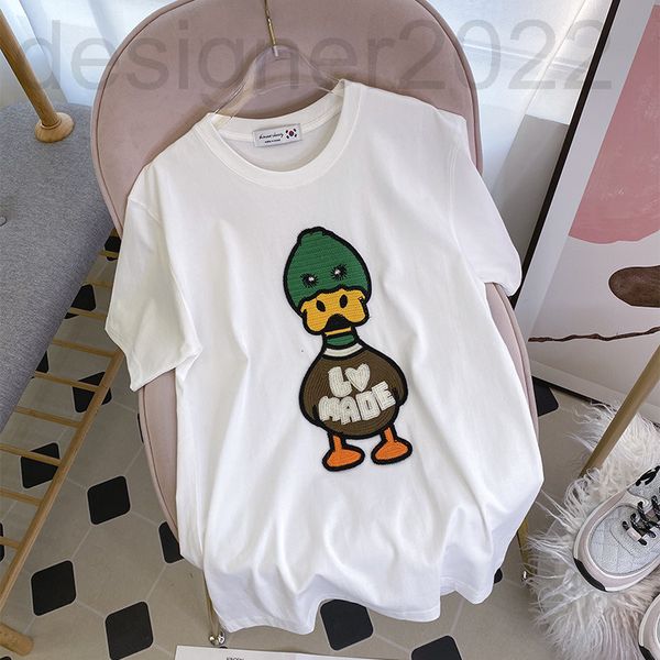 

women's t-shirt designer early spring brand ins super fire half sleeve cartoon duckling embroidered short t-shirt for men and women x6q, White