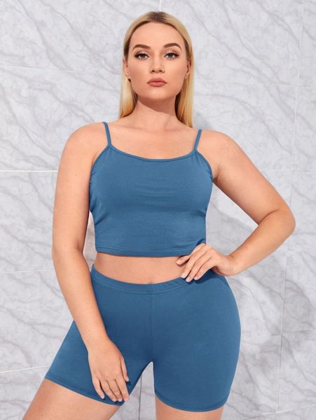 

plus marled knit cami & biker shorts 69f7#, Black