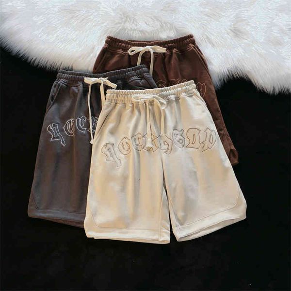 

national fashion foam letter printed shorts men's ins xiaozhongchao brand loose wide leg pants style, White;black