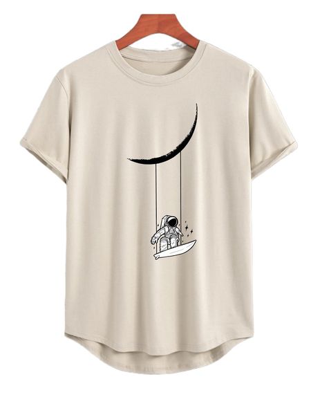 

men astronaut print high low hem tee 089j#, White;black