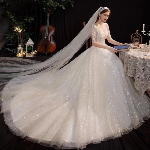 Andere Brautkleider 2022 Einfaches Kleid Schöne Spitze Ballkleid Glänzende Pailletten Schlanke Braut Plus Größe Maßgeschneiderte Robe De Mariee