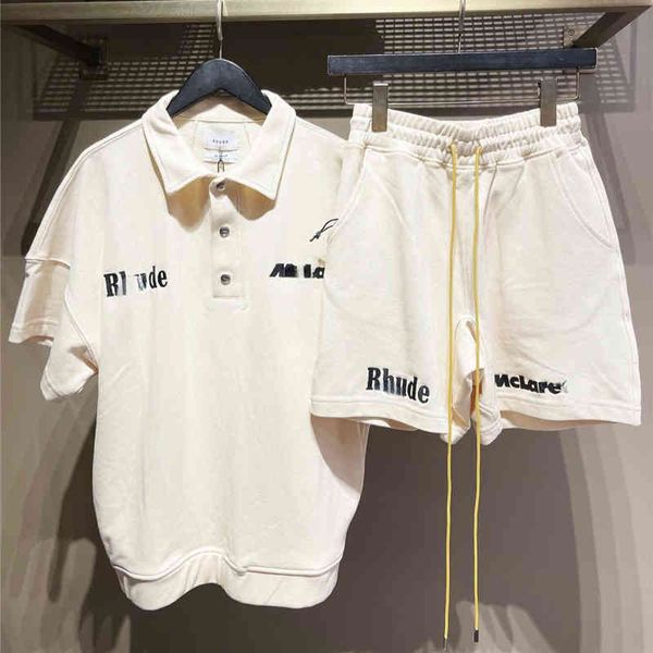 

rhude x letter embroidered lapel pullover t-shirt men's and women's short sleeve s-xl poloshirt shirt t shirts for men tshirts fas, White;black