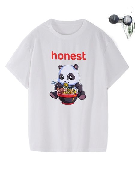 

men panda & letter graphic tee r5j9#, White;black