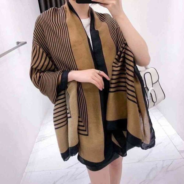 

east gate with cotton and hemp scarf women's autumn and winter korean warm stripe shawl gift live broadcast, Blue;gray