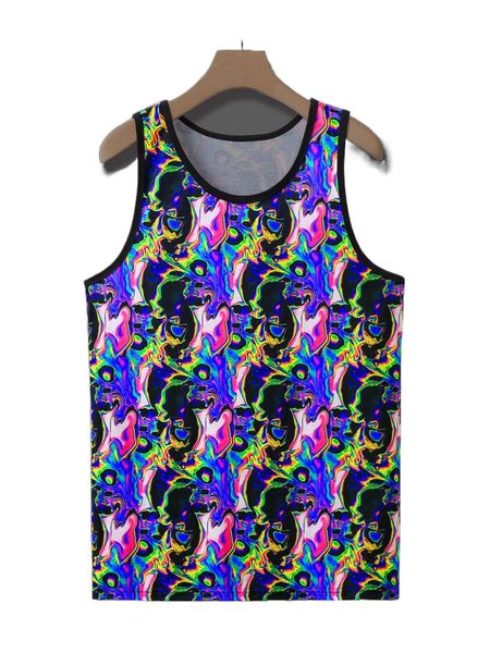 

men allover print contrast binding tank u6ib#, White;black