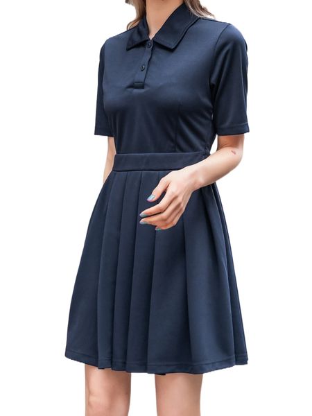 

dazy polo neck pleated dress l73p#, Black;gray