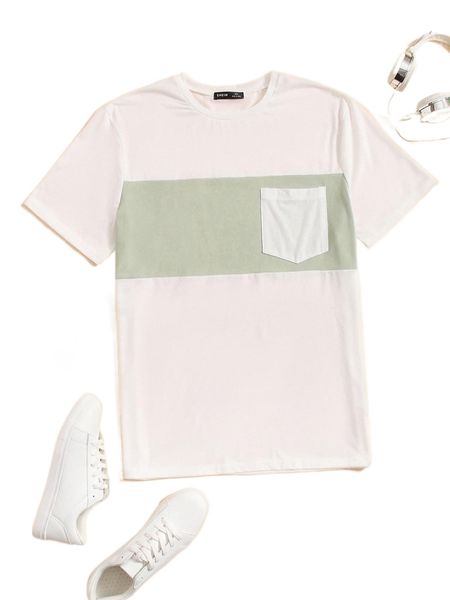

men color block pocket patched tee i3ka#, White;black