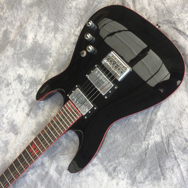 

neck through body 6 strings electric guitar body basswood building red humbucker*2 pickups black