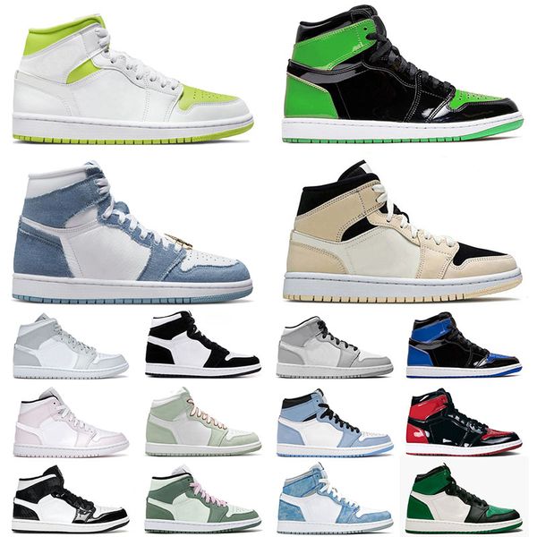

2023 new jumpman 1 1s mens womens designer basketball shoes bred patent high white lime mocha panda mid carbon fiber dutch green sneakers