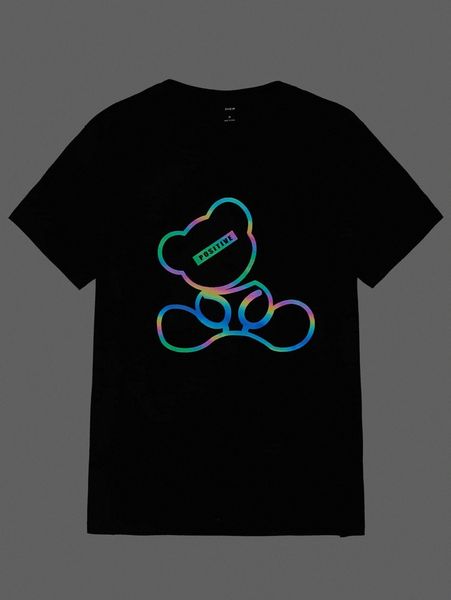 

men cartoon print reflective tee w1mc#, White;black