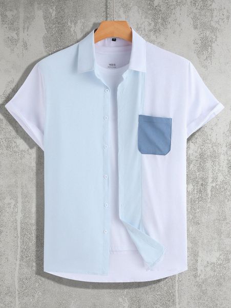 

men colorblock patched pocket shirt without tee l8jj#, White;black