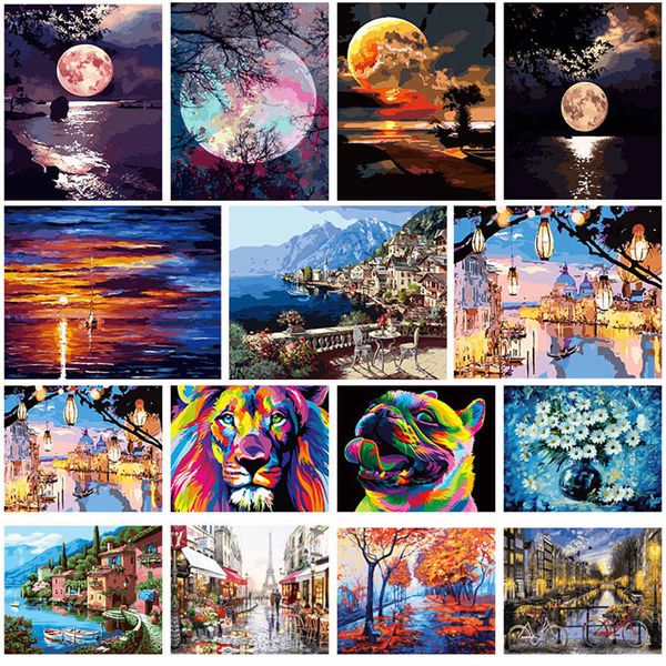 50x40cm Oil By Numbers Deer DIY Paint For Adult Landscape Animals Frameless Canvas Painting Unique Gift