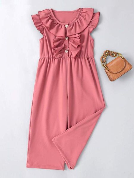 

toddler girls ruffle trim wide leg jumpsuit she, Blue