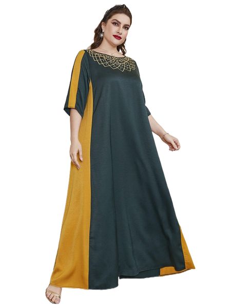 

plus two tone graphic embroidery rhinestone dress i1is#, Black