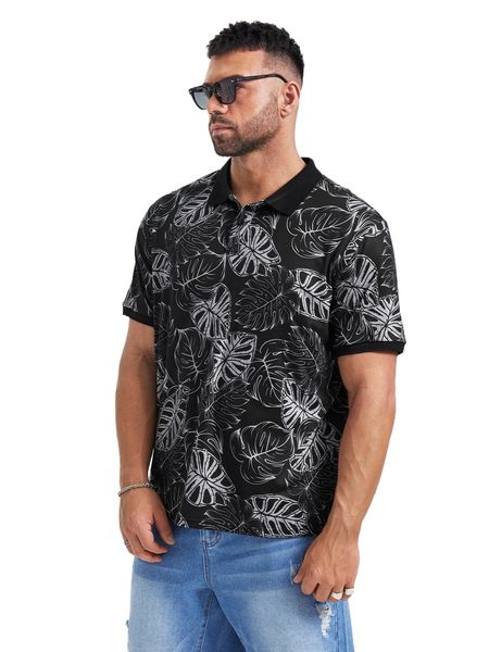 

extended sizes men tropical print polo shirt e7xr#, White;black