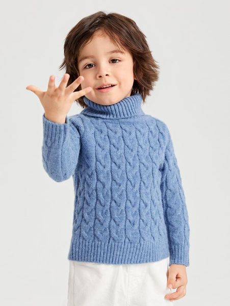 

toddler boys turtle neck cable knit sweater she, Blue