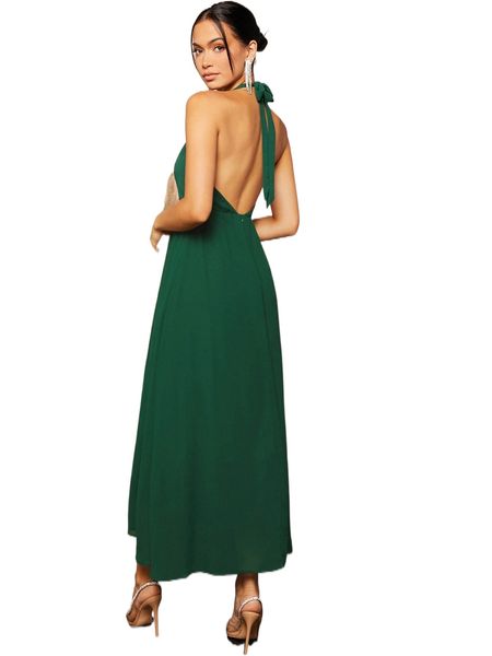 

tie backless ruched chiffon halter bridesmaid dress r9va#, White;black