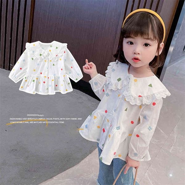 

shirt for girl geometric blouse for girl lace children's shirts for girls spring autumn baby girl clothes 210412, White;black