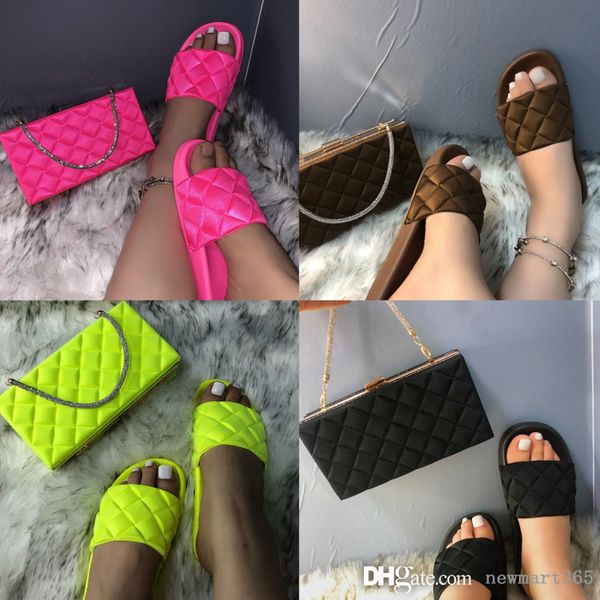 

2022 summer designer womens slippers and bags new plaid sandals dinner plaid shoes and fashion bag, Black