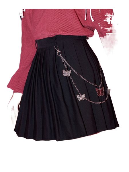 

romwe solid pleated skirt c7io#, Black