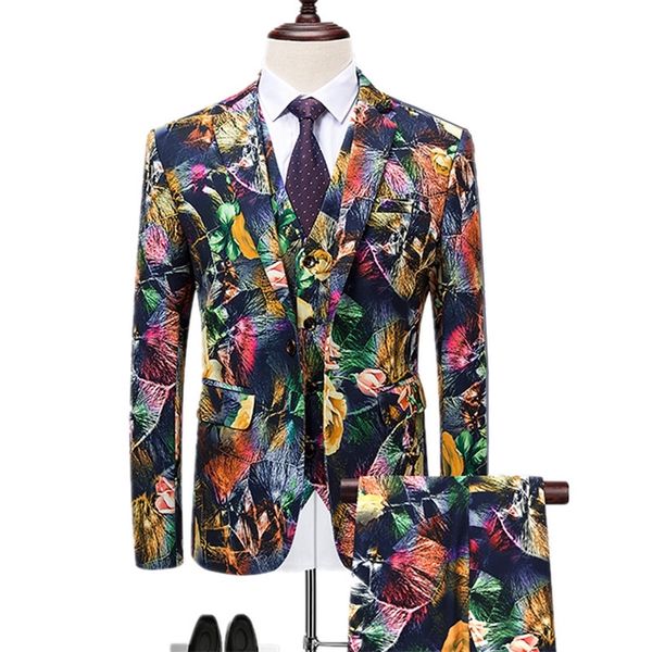 Blazer Hosen Weste Sets / Mode Herren Casual Boutique Blume Blumendruck Anzug Jacke Mantel Hose Weste 3 Stück Anzüge 220504