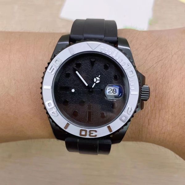 

designer watches automatic mechanical montre de luxe mens sport rubber glide lock ceramic bezel black stainless steel sapphire glass mens wa, Slivery;brown