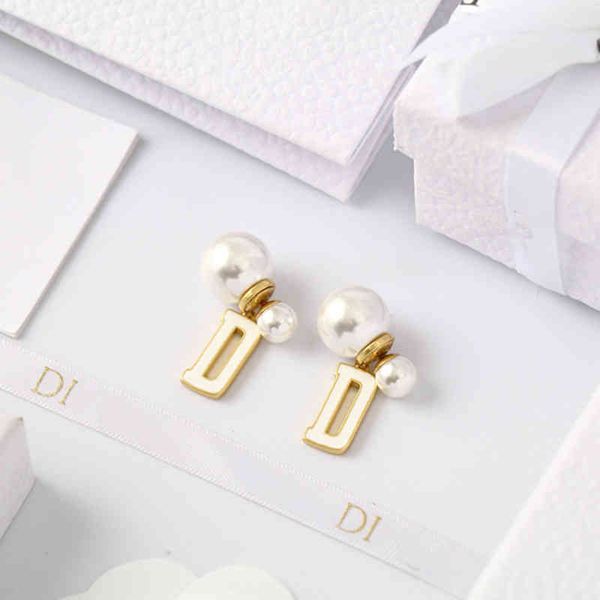 

new size pearl white enamel earrings female brass high version earrings, Golden