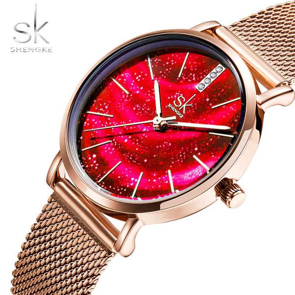 SK SHENGKE Marke K0103 Pretty Starry Sky Dign Frauen Uhr Wasserdichte Edelstahl Band Ladi Quarz Armbanduhr