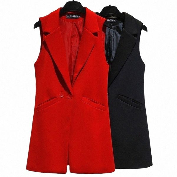 

women's vests vest for women sleeveless jacket coat long blazer formal work ladies office vintage lapel button slim suit waistcoat fema, Black;white