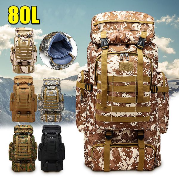 80L Grande mochila militar Molle Bag de camping rucksack Homens táticos para caminhada de escalada viagens ao ar livre esporte à prova d'água 220512