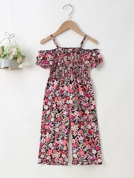 

toddler girls allover floral cold shoulder jumpsuit she, Blue