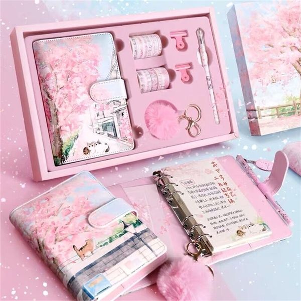 Sakura Conta Hand Book Box Definir A6 Loose-Leaf Notebook Journals Agenda Planner Gift Set Student Caderno Papelaria 220401