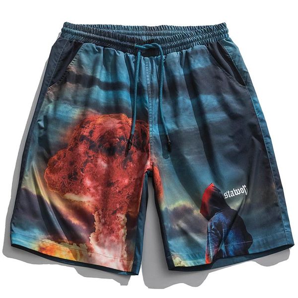 

men's shorts summer bomb printed beach men oversize baggy short pants fashion korean street sport trousers male plus size, White;black