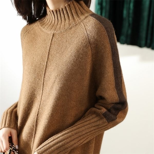 

new autumn and winter cashmere sweater women high collar thickened pullover loose sweater large size knitted wool shirt lj201113, White;black