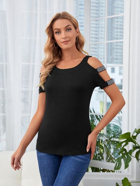 

emery rose rhinestone detail cutout tee m5r6#, White