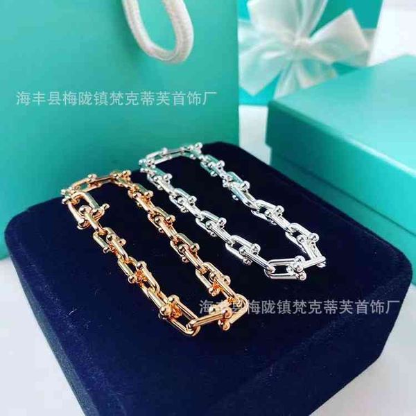 

dijia u-shaped buckle bracelet ins minority dign fashion horshoe chain net red hip hop bracelet, Golden;silver