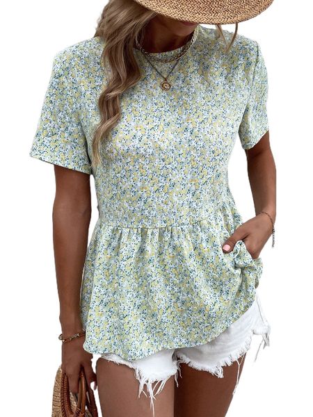 

ditsy floral print keyhole back blouse x4ub#, White