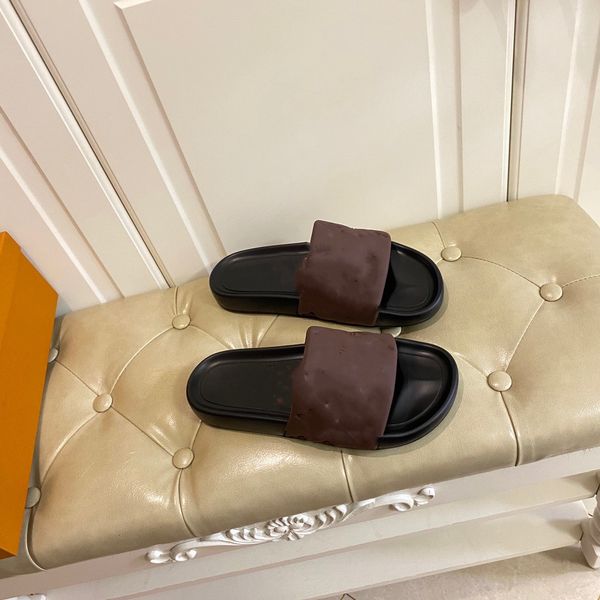 

with box fashion slides sandals man woman slipper gear bottoms flip flops casual shoes espadrilles heel genuine leather flip flops ladies sl, Black