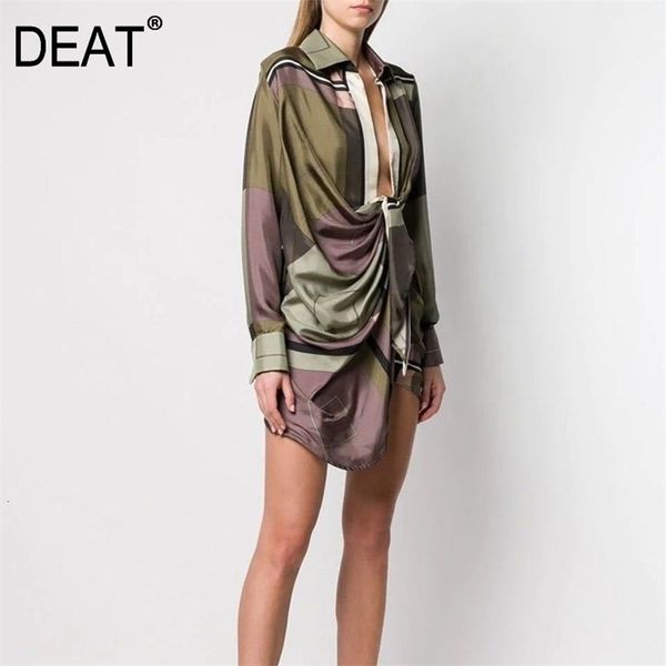 

deat 2021 leisure full sleeve asymmetrical empire waistline knee length dresses women v neck loose print dress autumn new td660 210322, Black;gray