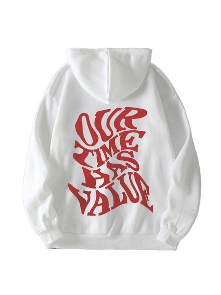 

slogan graphic drawstring thermal lined hoodie o025#, Black