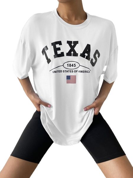 

slogan & flag print drop shoulder dress z1vl#, White