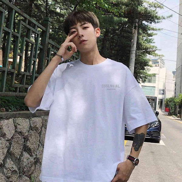 

high street letter tide br men's loose summer trend round neck short sleeve t-shirt five longeuropean american fashion all-match t-shir, White