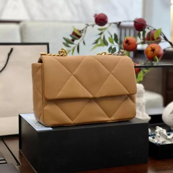 

sw 2022ss brown 19 series classic flap quilted bags gold metal hardware chain handle totes large capacity outdoor sacoche purse luxury desig