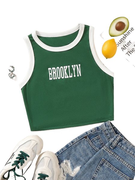 

letter graphic contrast binding crop tank d7wh#, White
