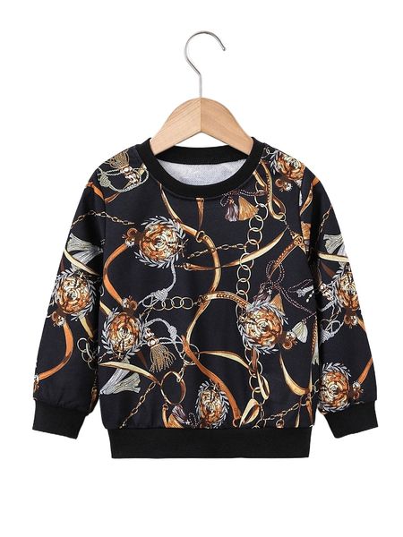 

toddler boys chain print sweatshirt t6t5#, Black;white