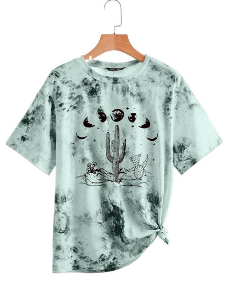 

plus moon and cactus print tie dye tee y5ab#, Black